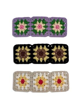 Retro Crochet Granny Square Cottagecore Floral Western Boho‎ Hair Clips Set of 3